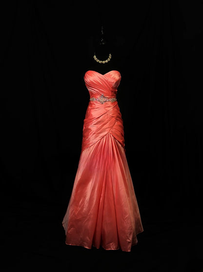 Modest Prom Dresses Mermaid Sweetheart Coral Satin With Ruffled Long Night Evening Formal Outfits RB6132