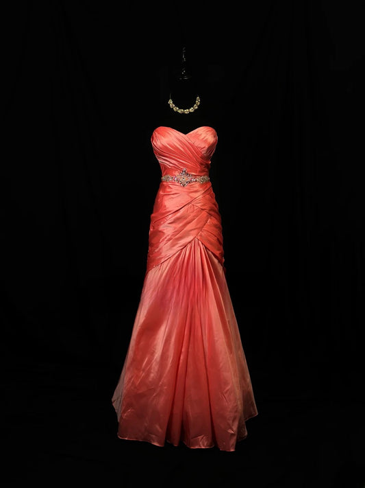 Modest Prom Dresses Mermaid Sweetheart Coral Satin With Ruffled Long Night Evening Formal Outfits RB6132