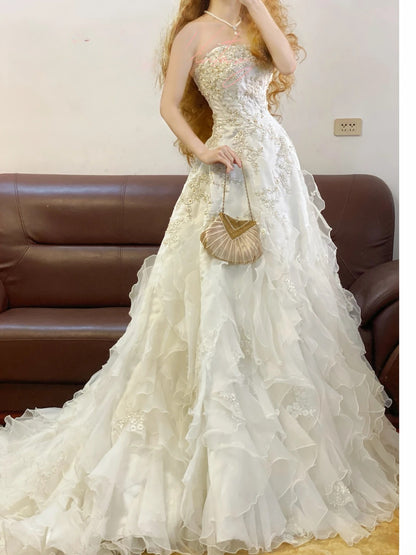 Prom Dress Elegant Ball Gown Strapless White Appliques Formal Evening Gown for Women Graduation Party RB9343