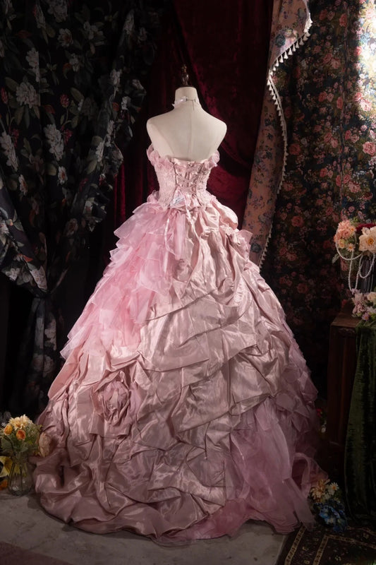 Cute Ball Gown Formal Events Strapless Pink Tulle With Appliqued Quince Dress Quinceanera Dresses Birthday Outfits RB8533