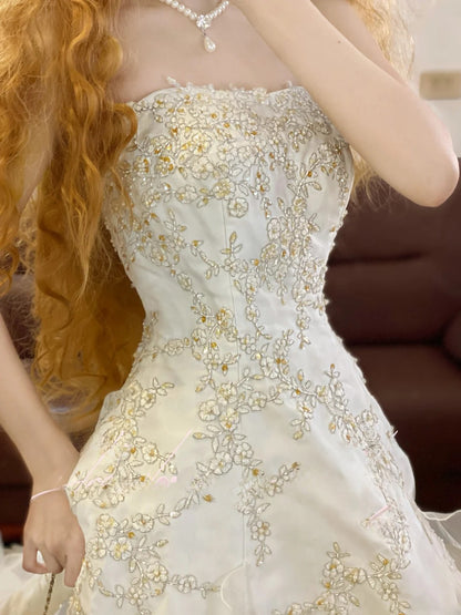 Prom Dress Elegant Ball Gown Strapless White Appliques Formal Evening Gown for Women Graduation Party RB9343