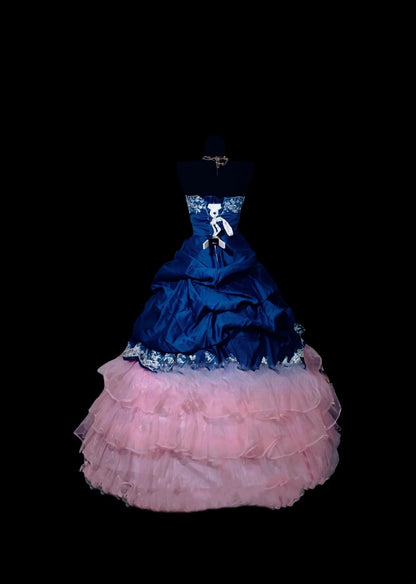 Sweet 16 Dress Royal Blue Satin Strapless Lace Ball Gown Sweet Sixteen Dress RC0006