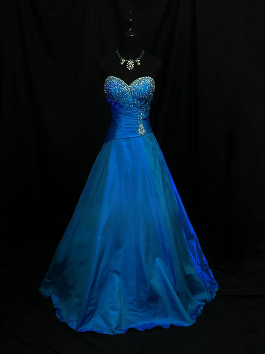 Vintage 1950s Prom Dresses Ball Gown Sweetheart Royal Blue Satin With Crystals Party Gown Formal Outfits RB6133