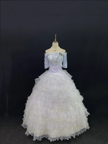 Princess Ball Gowns Off The Shoulder Lilac Tulle Poofy Long With Tiered Layers Quince Dress inspo Quinceanera Dresses Vestidos De 16 anos RB7742