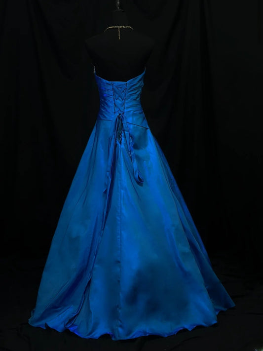 Vintage 1950s Prom Dresses Ball Gown Sweetheart Royal Blue Satin With Crystals Party Gown Formal Outfits RB6133