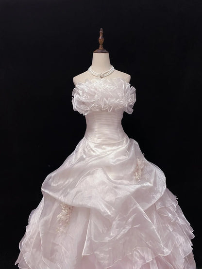 Cute Ball Gowns Strapless Light Pink Organza Poofy Long With Tiered Layers Quince Dress inspo Quinceanera Dresses Vestidos De 16 anos RB7743