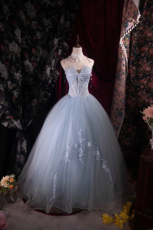 Regal Ball Gown Formal Events Sweetheart Light Sky Blue Tulle With Lace Quince Dress Long Quinceanera Dresses Birthday Outfits RB8535