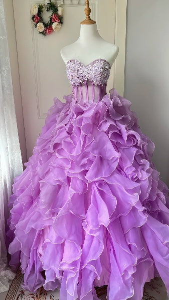Sweet 15 Quinceanera Dress Ball Gown Sweetheart Lilac With Layers Appliques Long 16th Birthday Outfits RC0630