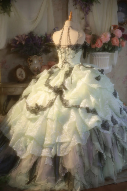 Ball Gown Mint Green Tulle Sweet 16 Dress With Tiered 3D Flowers Sweet Sixteen Princess Dress RB9345