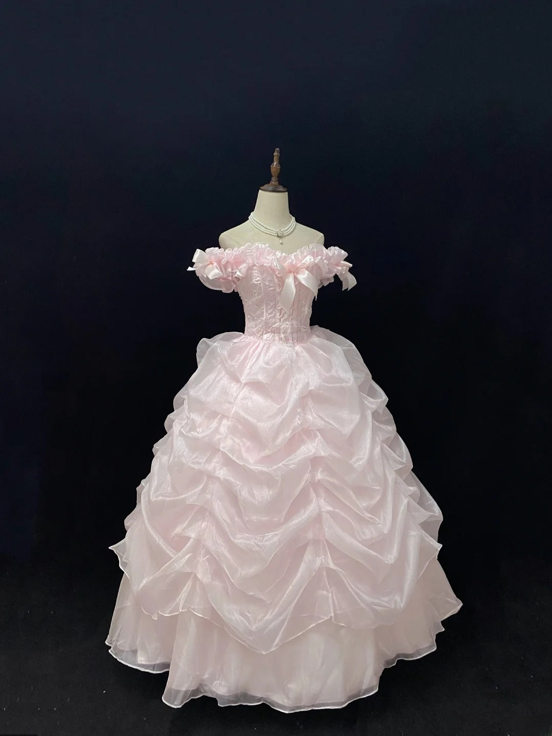 Cute Ball Gowns Off The Shoulder Pink Organza Poofy Long With Tiered Layers Quince Dress inspo Quinceanera Dresses Vestidos De 16 anos RB7745