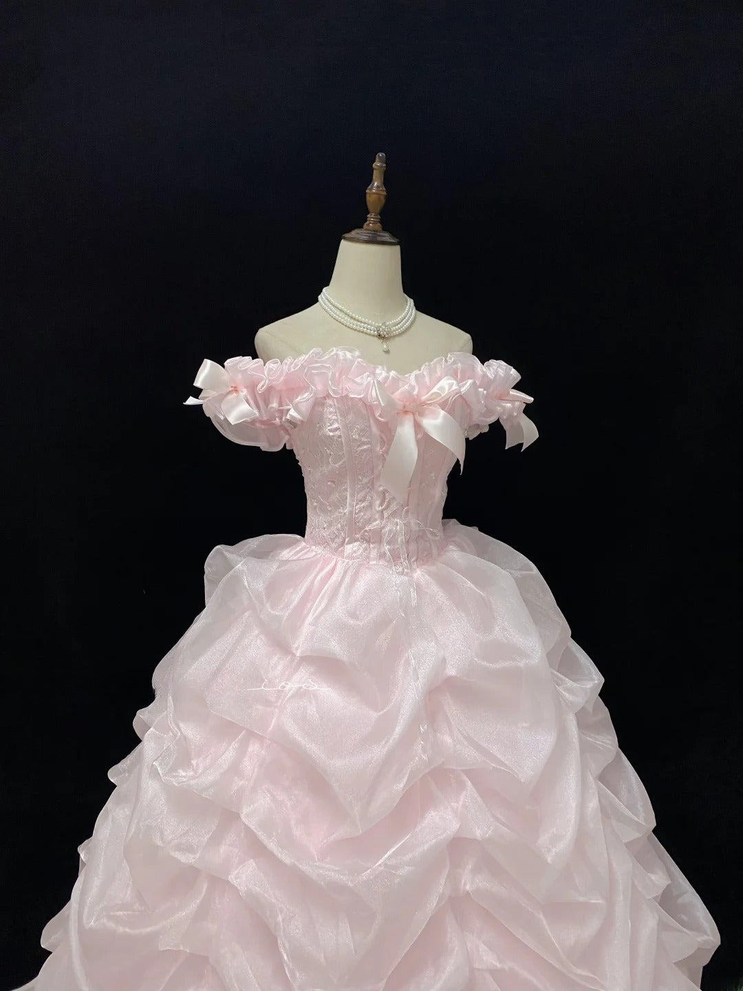 Cute Ball Gowns Off The Shoulder Pink Organza Poofy Long With Tiered Layers Quince Dress inspo Quinceanera Dresses Vestidos De 16 anos RB7745