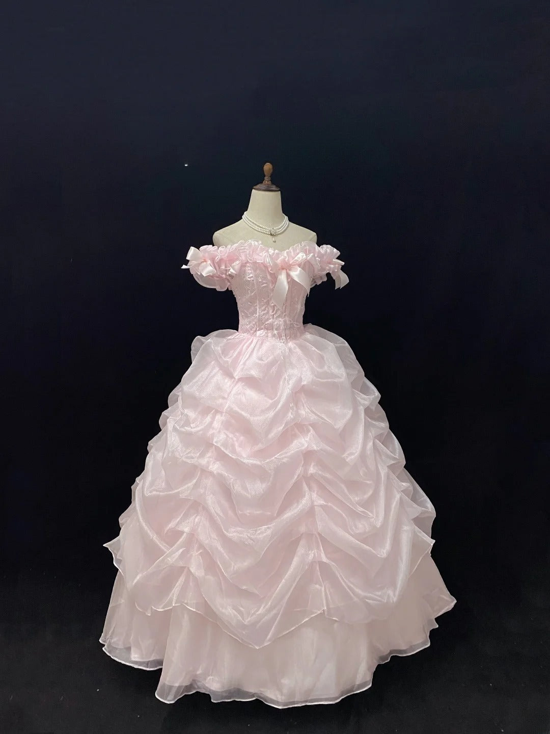 Cute Ball Gowns Off The Shoulder Pink Organza Poofy Long With Tiered Layers Quince Dress inspo Quinceanera Dresses Vestidos De 16 anos RB7745