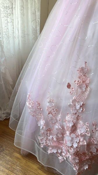 Sweet 15 Quinceanera Dress Ball Gown Scoop Pink With Appliques Long 16th Birthday Outfits RC0631