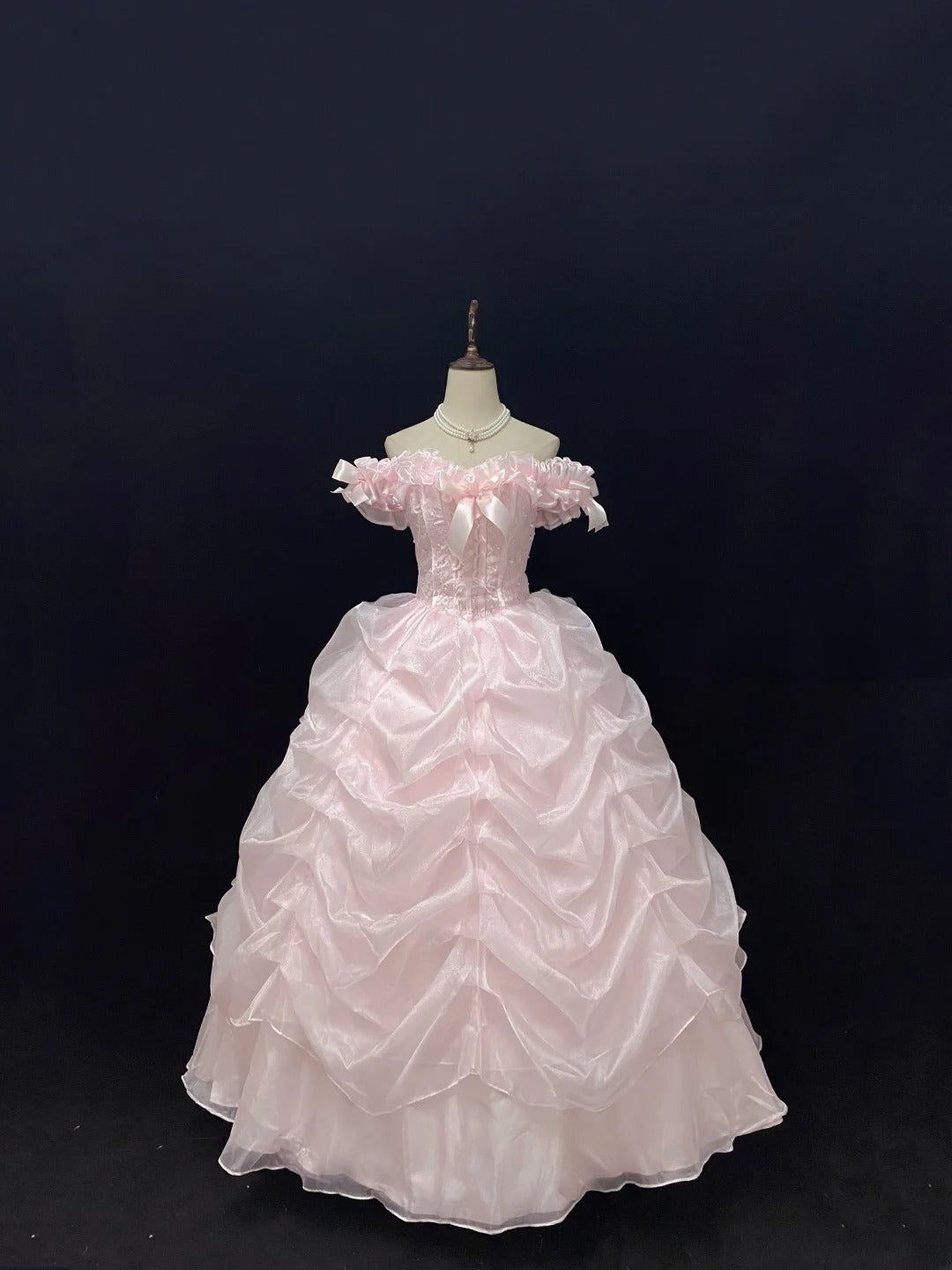 Cute Ball Gowns Off The Shoulder Pink Organza Poofy Long With Tiered Layers Quince Dress inspo Quinceanera Dresses Vestidos De 16 anos RB7745
