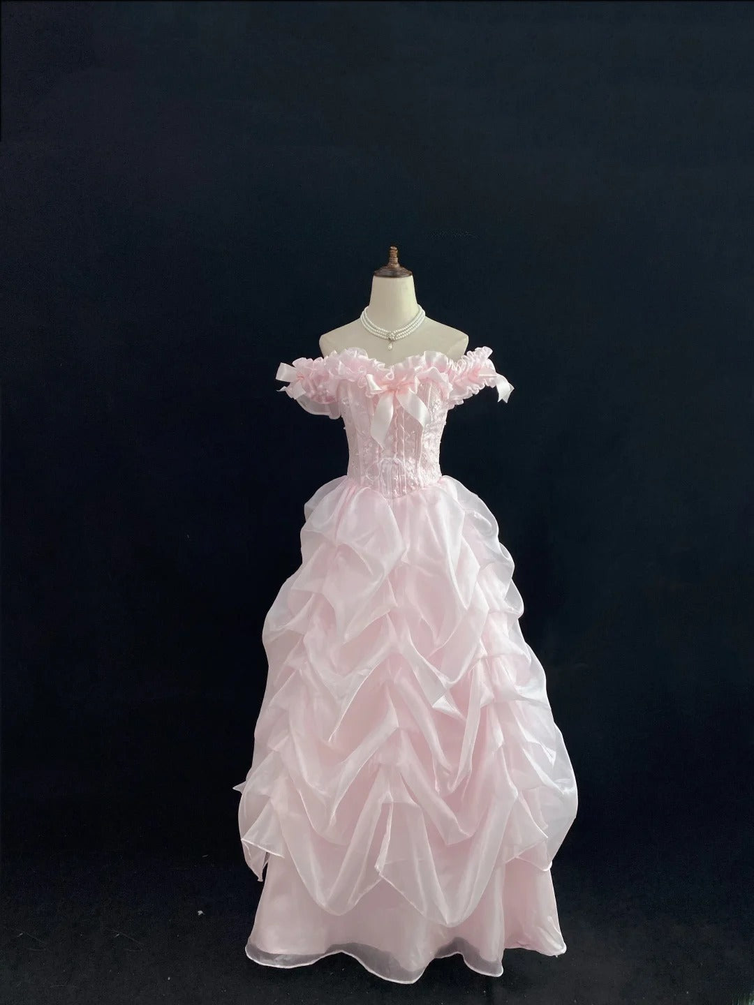 Cute Ball Gowns Off The Shoulder Pink Organza Poofy Long With Tiered Layers Quince Dress inspo Quinceanera Dresses Vestidos De 16 anos RB7745