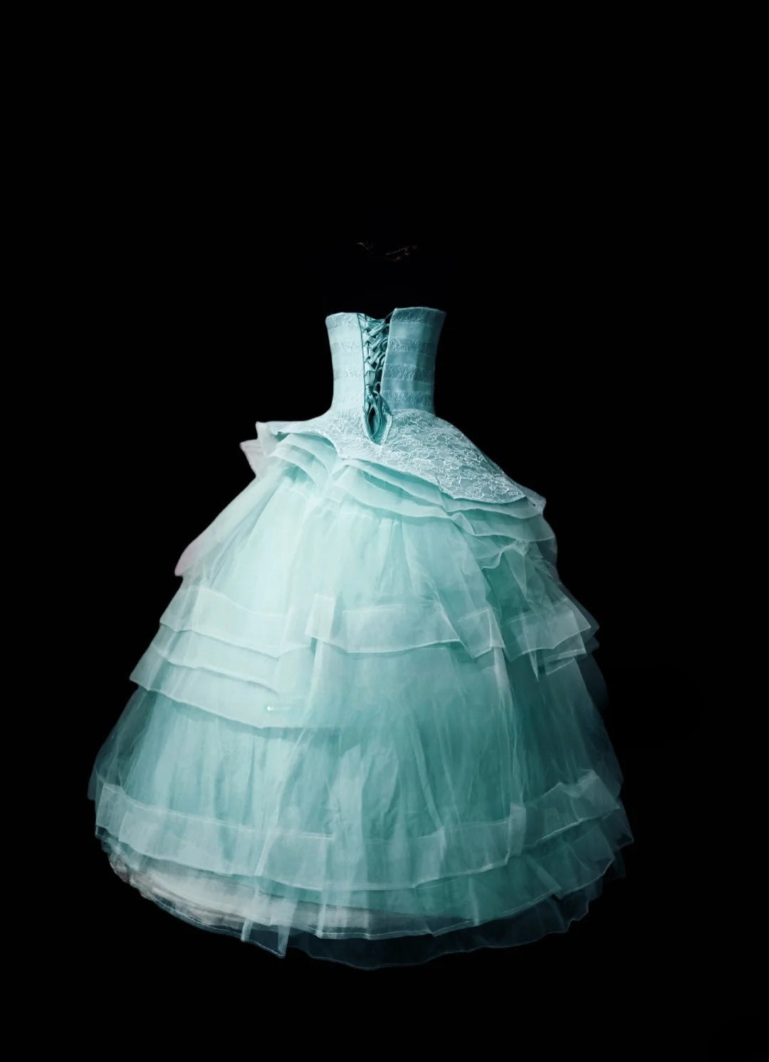 Tiered Ruffled Tulle Sweet 16 Dress, Sweetheart Blue Long Sweet Sixteen Party Gown RC0007