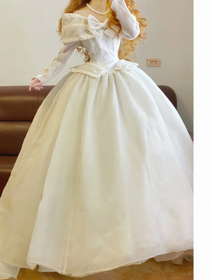 Ball Gown Off The Shoulder White Sweet 16 Dress With Sleeves Sweet Sixteen Princess Dress RB9347