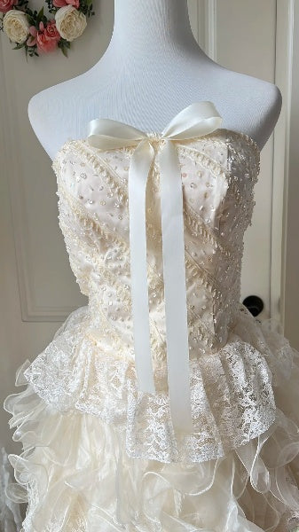 Hoco Dress Ball Gown Strapless Champagne Short Homecoming 17th Birthday Party Dress RC0632
