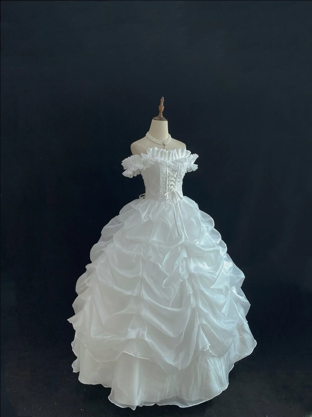 Cute Ball Gowns Off The Shoulder White Organza Poofy Long With Tiered Layers Quince Dress inspo Quinceanera Dresses Vestidos De 16 anos RB7746
