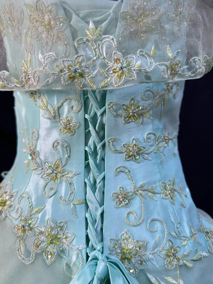Pretty Ball Gown Sweetheart Light Green Tulle With Jacket Corset Fitted Long 15 Quinceanera Dresses Photo Ideas Formal Outfit RB6137