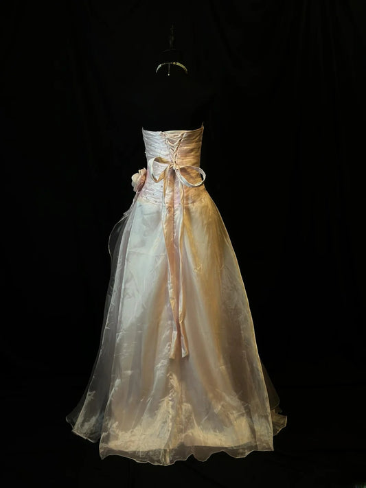 Vintage 80s Prom Dresses Ball Gown Strapless Light Pink Tulle With Beading Party Gown Formal Outfits RB6139