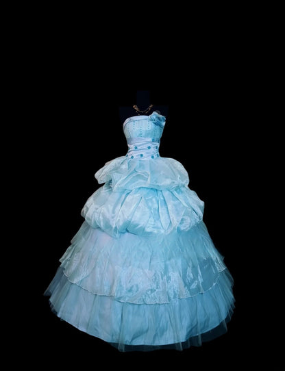 Sweet 16 Dress Light Blue Satin Tulle Strapless Ball Gown Sweet Sixteen Dress RC0008
