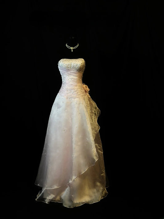 Vintage 80s Prom Dresses Ball Gown Strapless Light Pink Tulle With Beading Party Gown Formal Outfits RB6139