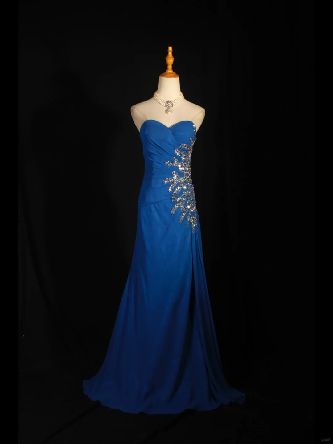 Retro-Meerjungfrauenkleid im Stil der 1960er Jahre: Königsblaues Chiffonkleid mit silbernen Perlen am Oberteil, langes Ballkleid, Inspiration für den 22. Geburtstag, formelles Abendkleid AS300