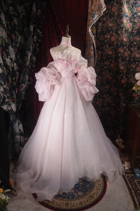 Regal Ball Gown Formal Events Strapless Pink Tulle With Sleeves Quince Dress Long Quinceanera Dresses Birthday Outfits RB8538