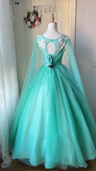 Sweet 15 Quinceanera Dress Ball Gown Scoop Blue With Appliques Long 16th Birthday Outfits RC0634