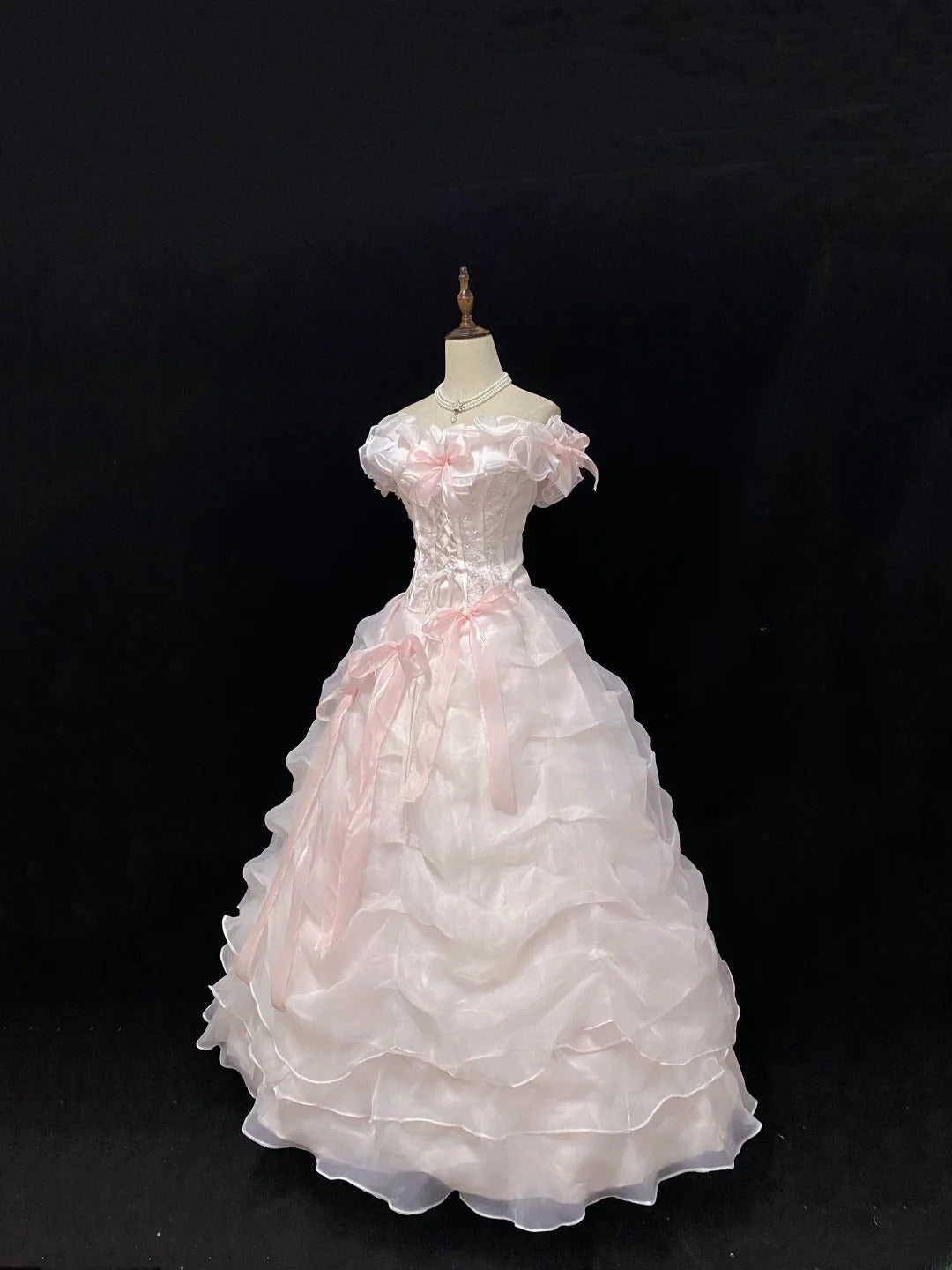 Fairytale Ball Gowns Off The Shoulder Pink Organza Poofy Long With Tiered Layers Quince Dress inspo Quinceanera Dresses Vestidos De 16 anos RB7750