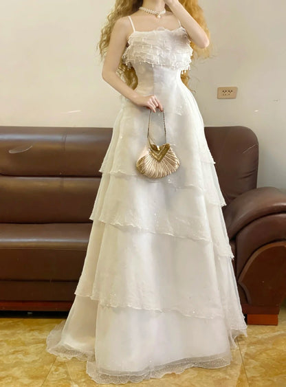 Prom Dress Elegant Ball Gown Spaghetti Straps White Formal Evening Gown for Women Graduation Party RB9351