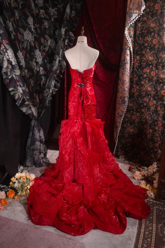 Vintage 1950s Mermaid Strapless Red With Tiered High School Dances Prom Dresses Formal Outfits Evening Gown RB8539