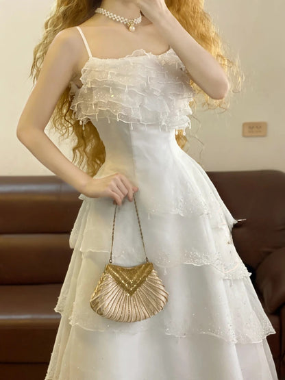 Prom Dress Elegant Ball Gown Spaghetti Straps White Formal Evening Gown for Women Graduation Party RB9351