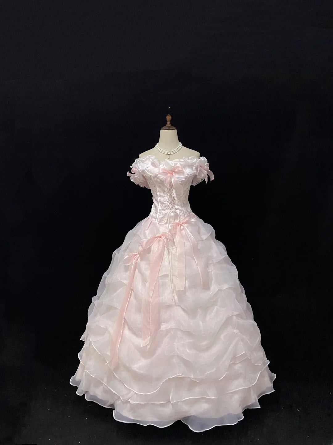 Fairytale Ball Gowns Off The Shoulder Pink Organza Poofy Long With Tiered Layers Quince Dress inspo Quinceanera Dresses Vestidos De 16 anos RB7750