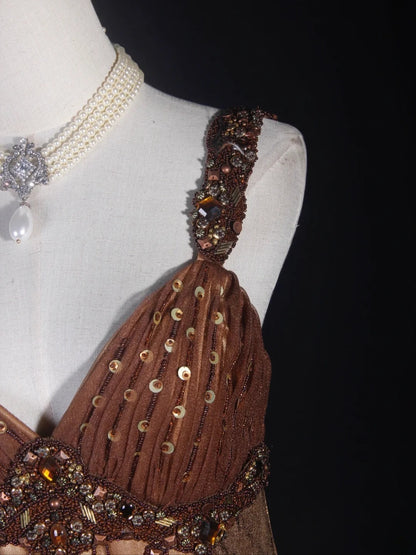 Robe de bal longue vintage années 80, coupe trapèze, bustier cœur, en tulle orné de perles. Idéale pour un 20e anniversaire. Robe de soirée AS301