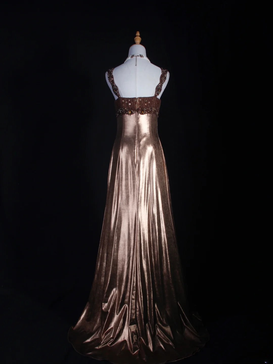 Robe de bal longue vintage années 80, coupe trapèze, bustier cœur, en tulle orné de perles. Idéale pour un 20e anniversaire. Robe de soirée AS301