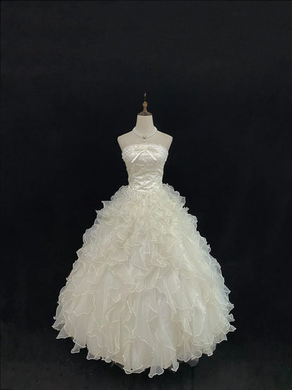 Fairytale Ball Gowns Strapless Ivory Tulle Poofy Long With Tiered Layers Lace Quince Dress inspo Quinceanera Dresses Vestidos De 16 anos RB7751