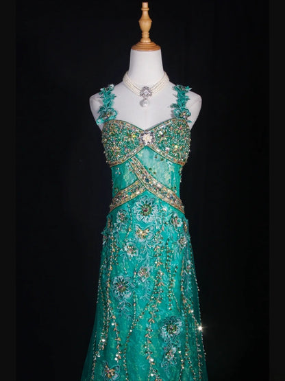Vintage A-Linien-Abendkleid im Stil der 1950er Jahre aus grünem Tüll mit Perlen und Herzausschnitt – Inspiration für das Outfit zum 20. Geburtstag – Abendkleid AS302