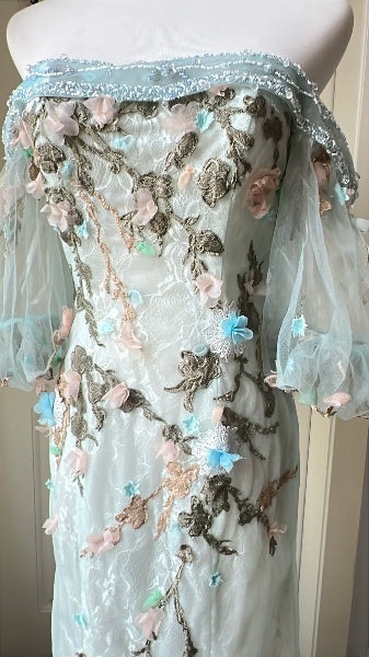 Modest Prom Dresses Aesthetic 90s Retro Mermaid Tulle Blue Floor Length Evening Outfits RC0636