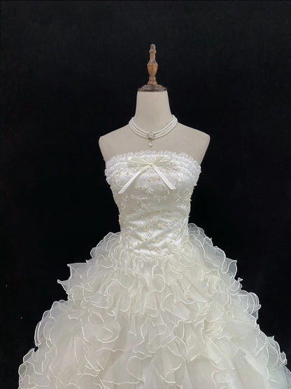 Fairytale Ball Gowns Strapless Ivory Tulle Poofy Long With Tiered Layers Lace Quince Dress inspo Quinceanera Dresses Vestidos De 16 anos RB7751