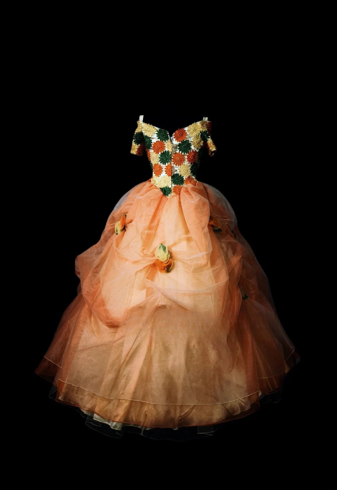 Tiered Ruffled Tulle Sweet 16 Dress, Orange Long Sweet Sixteen Party Gown RC0009