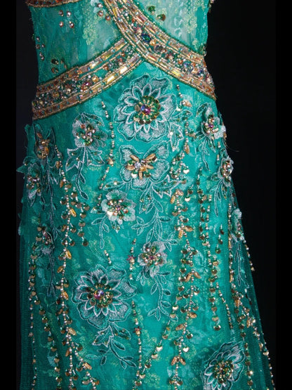 Vintage A-Linien-Abendkleid im Stil der 1950er Jahre aus grünem Tüll mit Perlen und Herzausschnitt – Inspiration für das Outfit zum 20. Geburtstag – Abendkleid AS302