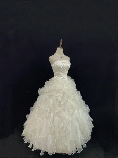 Fairytale Ball Gowns Strapless Ivory Tulle Poofy Long With Tiered Layers Lace Quince Dress inspo Quinceanera Dresses Vestidos De 16 anos RB7751