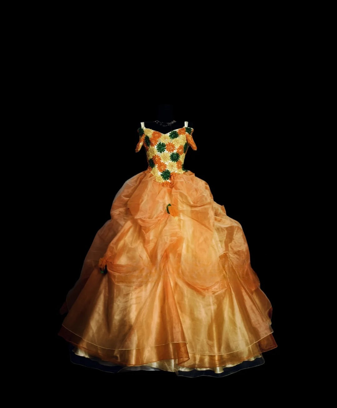 Tiered Ruffled Tulle Sweet 16 Dress, Orange Long Sweet Sixteen Party Gown RC0009