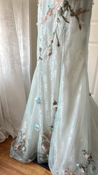 Modest Prom Dresses Aesthetic 90s Retro Mermaid Tulle Blue Floor Length Evening Outfits RC0636