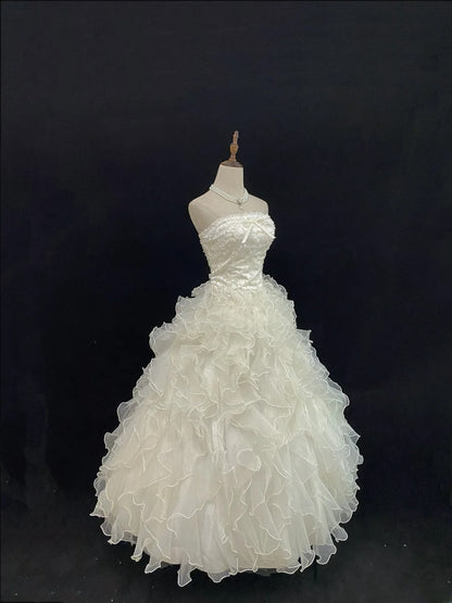 Fairytale Ball Gowns Strapless Ivory Tulle Poofy Long With Tiered Layers Lace Quince Dress inspo Quinceanera Dresses Vestidos De 16 anos RB7751