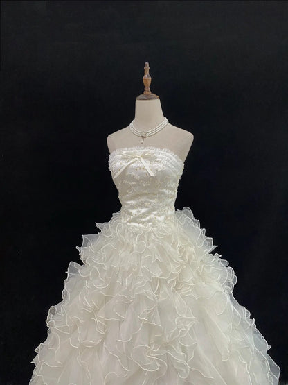 Fairytale Ball Gowns Strapless Ivory Tulle Poofy Long With Tiered Layers Lace Quince Dress inspo Quinceanera Dresses Vestidos De 16 anos RB7751