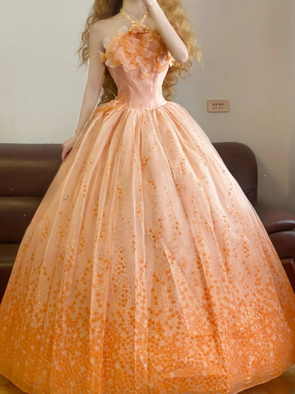 Prom Dress Elegant Ball Gown Halter Flowers Stars Formal Evening Gown for Women Graduation Party RB9353