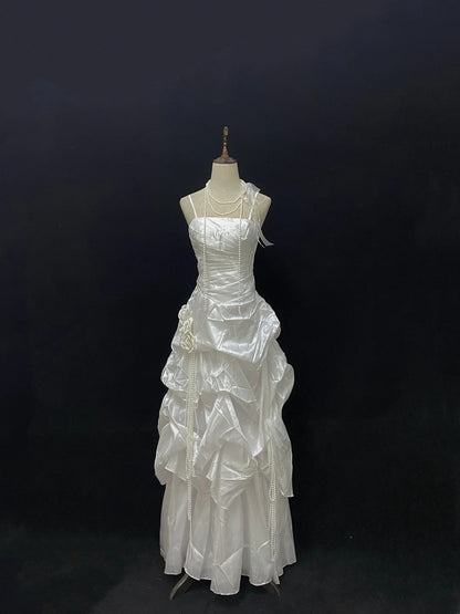 Beautiful A Line Spaghetti Straps Taffeta With Long Taffeta Groom Bride Gown Bridal Dress Modest Wedding Dresses RB7752